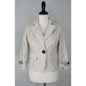 TALBOTS White Black Striped Seersucker Career Work Stretch Blazer Coat Jacket 4P